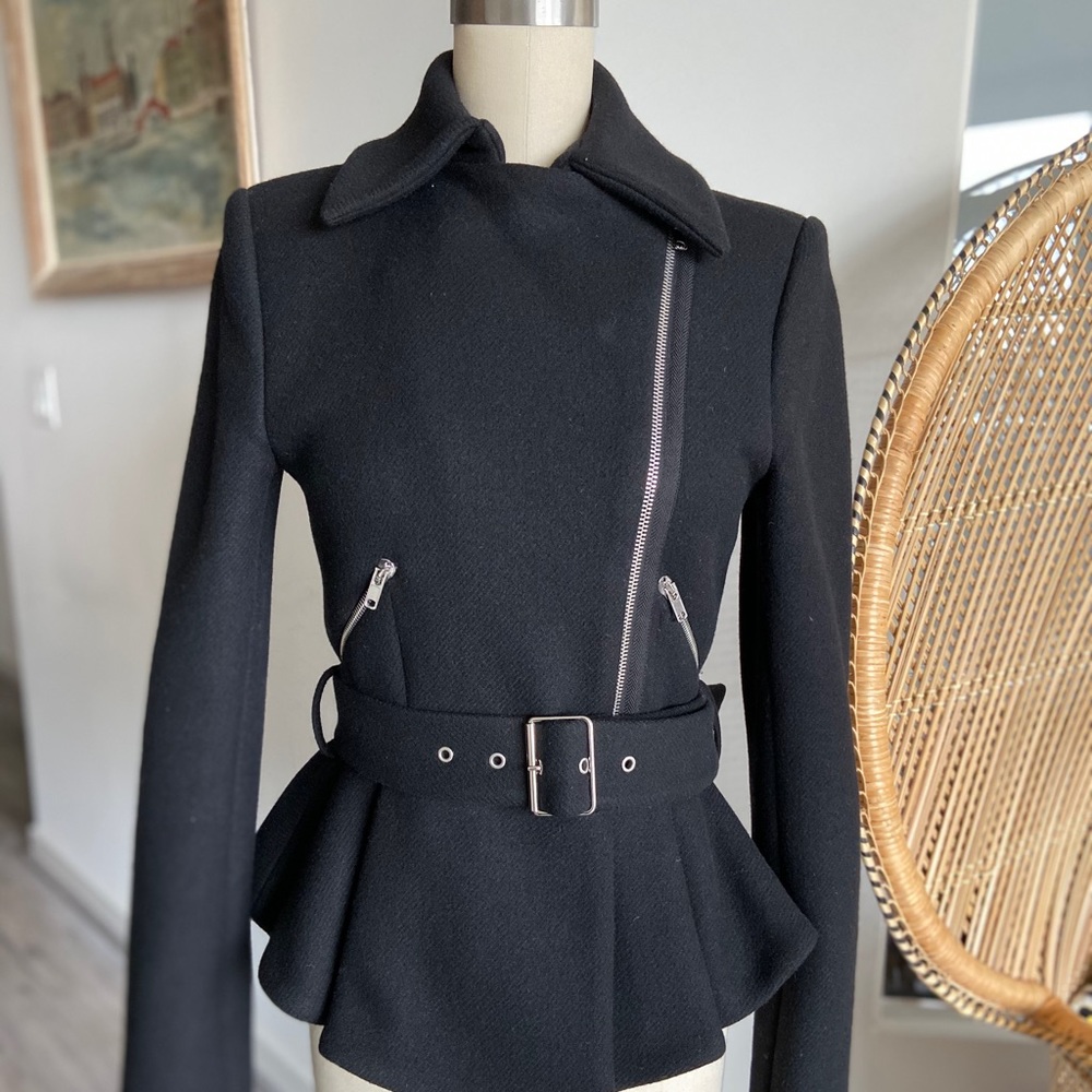 Zara Peplum Moto Jacket Belted with Zippers